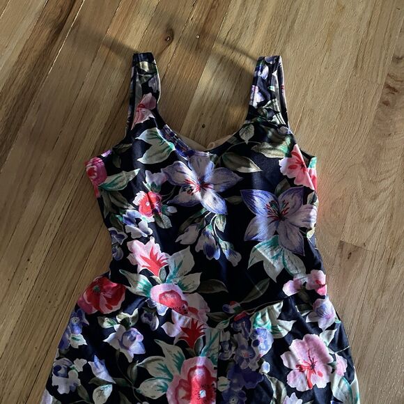 Blair Swimwear Swim Suit 1 Piece Blue Floral Boy Shorts Size 10 VTG  EUC - Picture 3 of 8